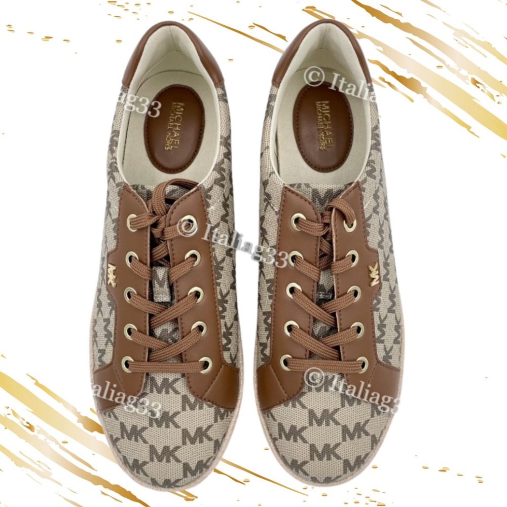 Michael Kors Monogram Signature Logo Brown Sneaker Tennis Shoes Size 9.5M NWOT - Picture 4 of 10
